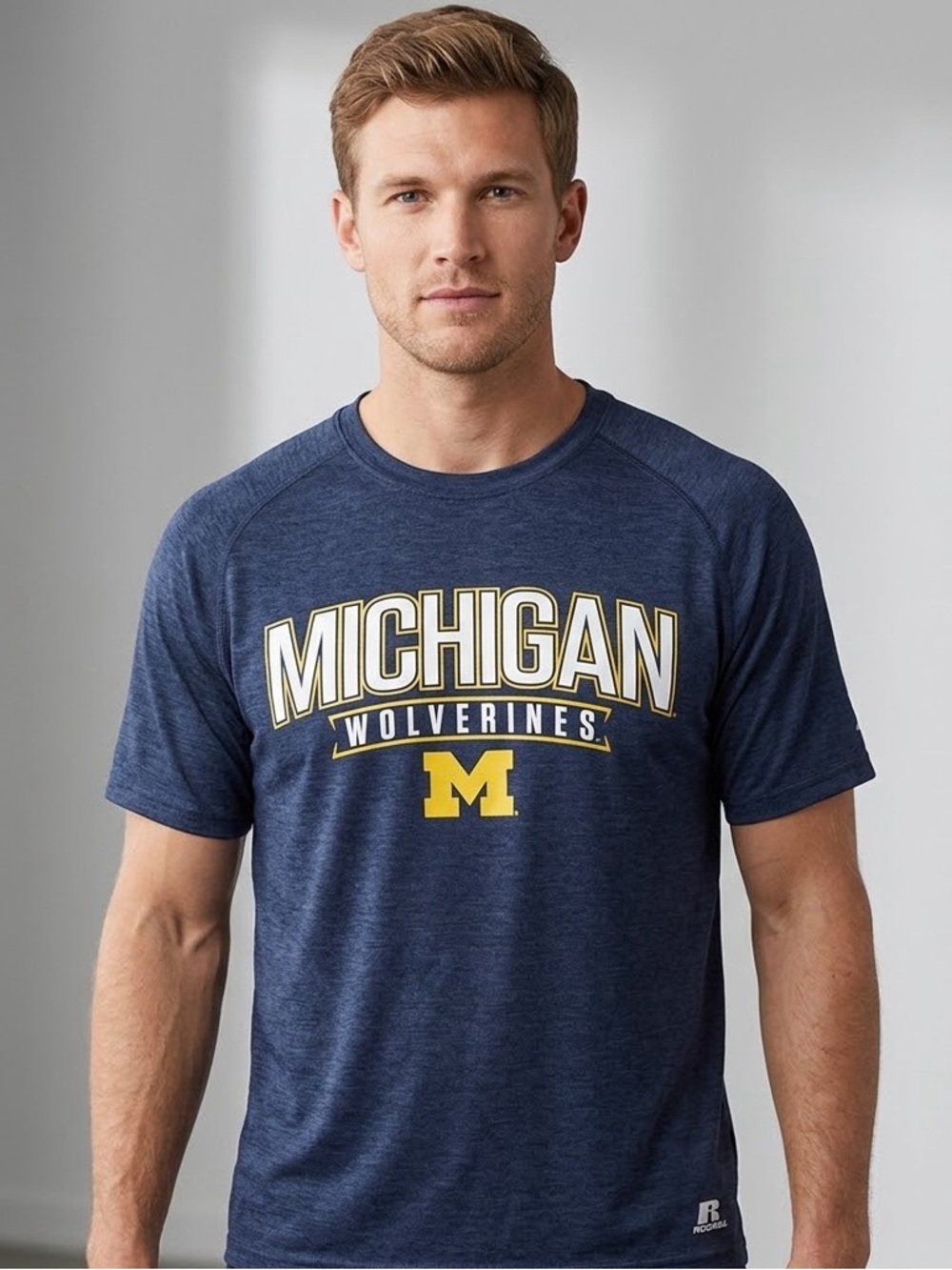Russell Athletic Navy Blue Michigan Wolverines Short-Sleeve Tee with Yellow Logo